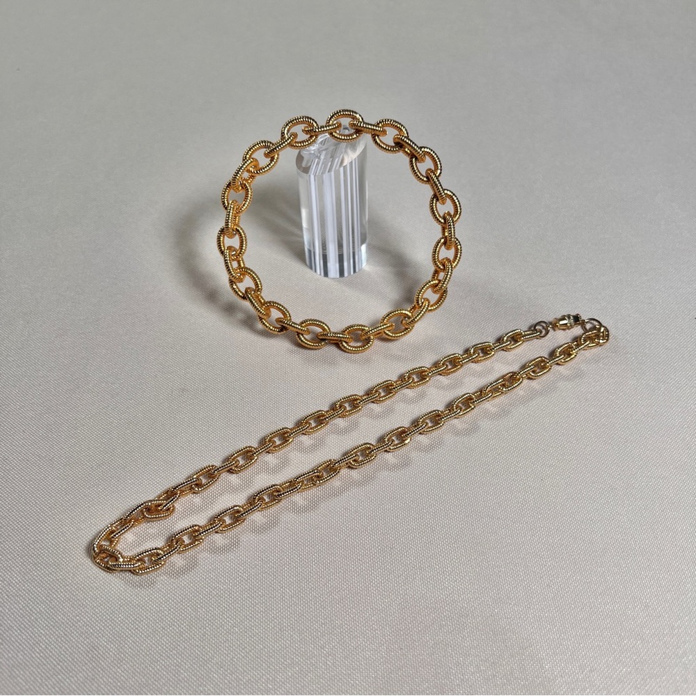 Gold‎ Tone Chain Choker and Bracelet Set Classic Statement Chunky 80's Boss